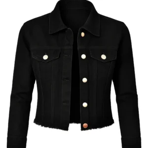 Jaqueta Jeans Feminina Bege Desfiada Linha Premium Denim