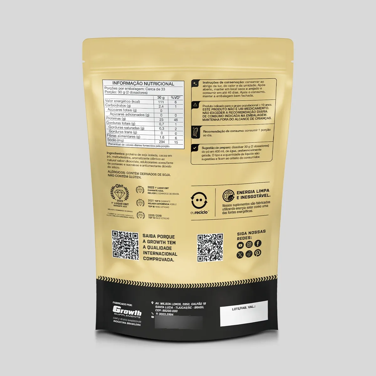 Proteina Isolada De Soja 1kg Growth Supplements - Chocolate - Imagem 3